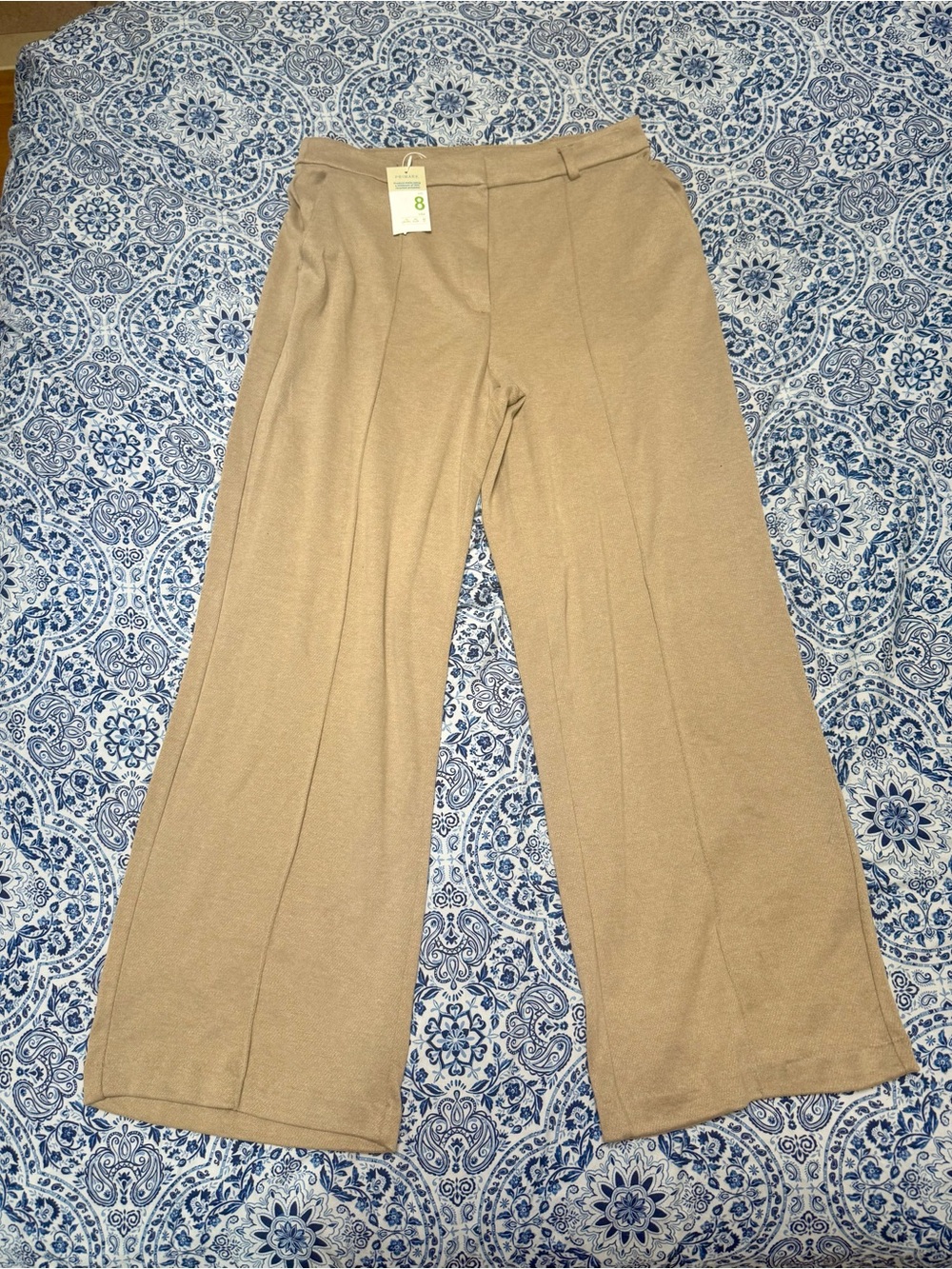 Primark Wide Leg Knit Pants in Tan with Pockets